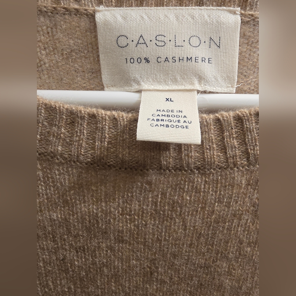 Caslon Cashmere Crewneck Sweater NWT $129 Size XL Tan Camel Dark Heather - Picture 5 of 5